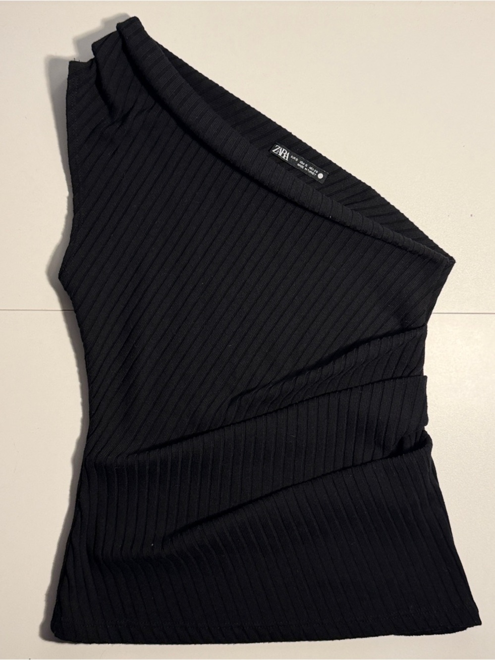 ZARA Black One-Shoulder Ribbed Dress - Size S